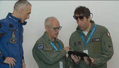 The three Italian passengers who are flying on the first commercial space tourism flight by Virgin Galactic. Left to right: Col. Walter Villadei, Lt. Col. Angelo Landolfi and Pantaleone Carlucci. Photo: Virgin Galactic