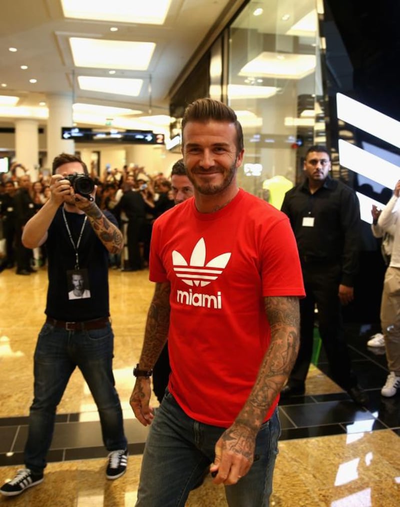 Global icon and footballing legend David Beckham signs autographs as he opened the new adidas HomeCourt concept store in the Mall of Emirates to the delight of thousands of fans who caught a glimpse of the sporting superstar during a whistle-stop visit to the UAE. Warren Little / Getty Images