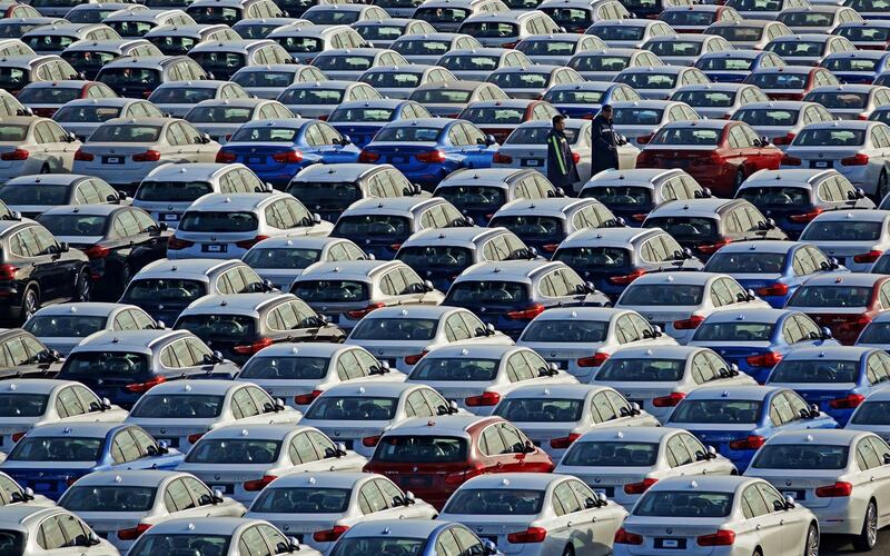 BMW cars are seen at the automobile terminal in the port of Dalian, Liaoning province, China January 9, 2019. Picture taken January 9, 2019. REUTERS/Stringer  ATTENTION EDITORS - THIS IMAGE WAS PROVIDED BY A THIRD PARTY. CHINA OUT.