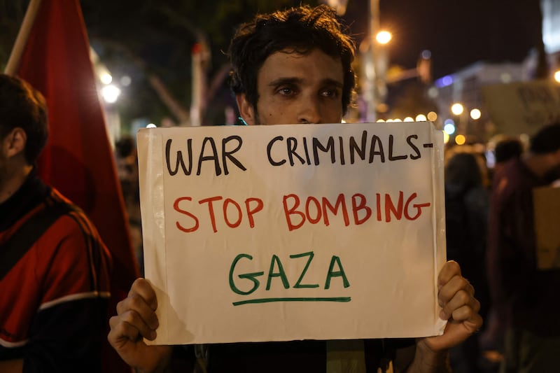A demonstration in support of the Gaza Strip near the Israeli Defence Ministry in Tel Aviv. AFP