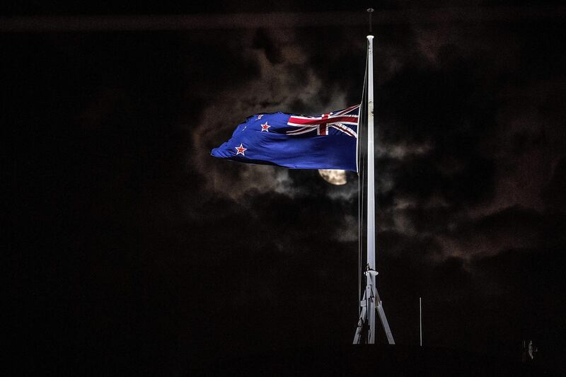 The New Zealand national flag is flown at half-mast on a Parliament building in Wellington after the terror attacks on two Christchurch mosques. AFP