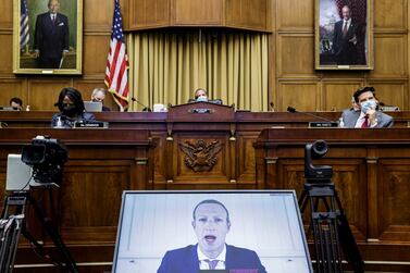 Facebook CEO Mark Zuckerberg spoke in July via video conference to a US congressional hearing on antitrust. AP