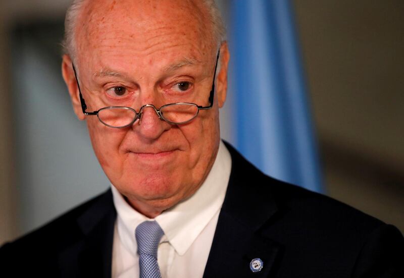 U.N. Syria envoy Staffan de Mistura attends a news conference at the United Nations in Geneva, Switzerland June 14, 2018. REUTERS/Denis Balibouse