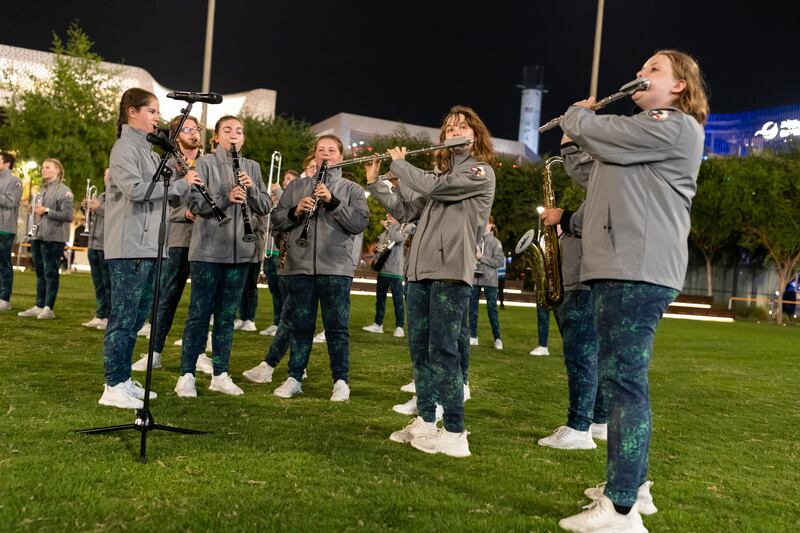 Members of the Tulane University marching band perform. Photo: Expo 2020 Dubai