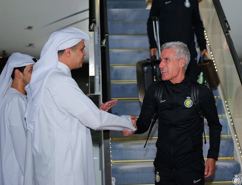Al Nassr coach Luis Castro arrives at Zayed International Airport in Abu Dhabi ahead of the Saudi Super Cup. Reuters 
