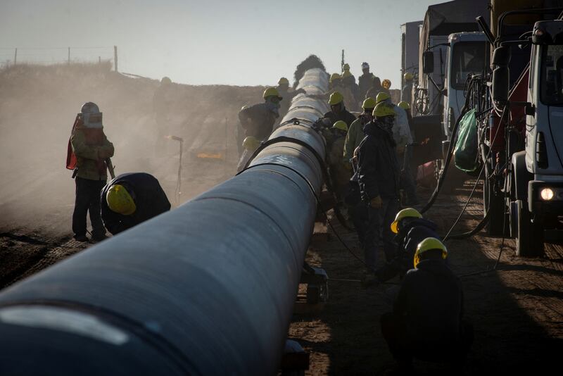 Construction of the Nestor Kirchner gas pipeline in Argentina. Global LNG trade hit a record $450 billion in 2022 amid a surge in European demand. Reuters