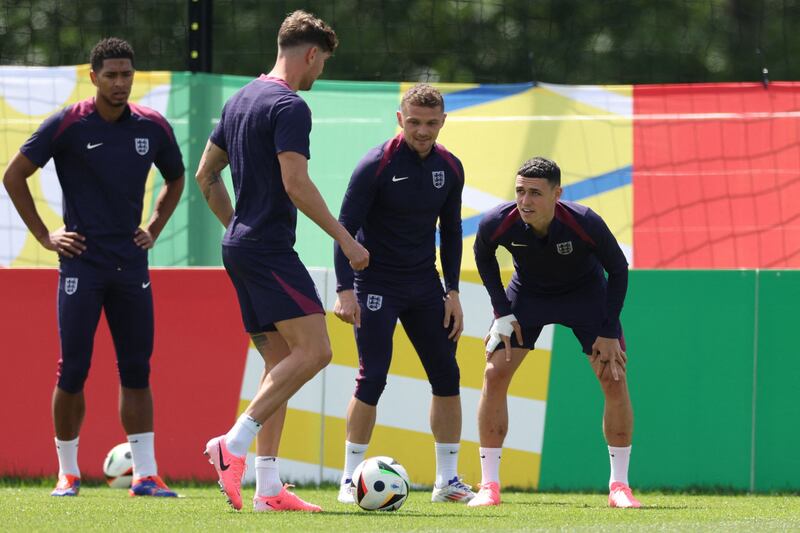 Left to right: Jude Bellingham, John Stones, Kieran Trippier and Phil Foden. AFP