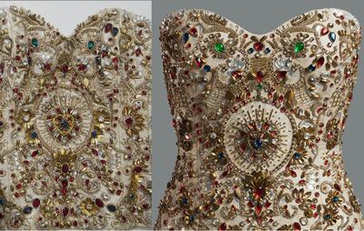 A detail of Anni-Frid Lyngstad's gem-encrusted body suit by Dolce & Gabbana. Photo: Abba