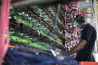 Cryptocurrency mining rigs at a Bitfarms facility in Saint-Hyacinthe, Quebec, Canada. An outage at an exchange foiled bitcoin's recent surge. Bloomberg