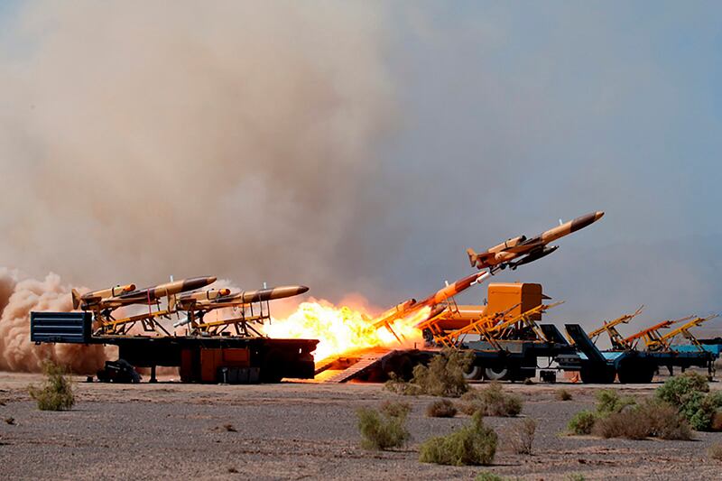 A drone is launched during a military drill in Iran. AP