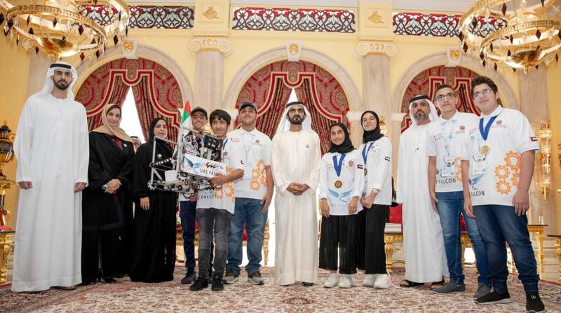 Sheikh Mohammed bin Rashid, Vice President and Ruler of Dubai, along with other UAE dignitaries, met the young members of Team Hope at Zabeel Palace. Courtesy Dubai Media Office