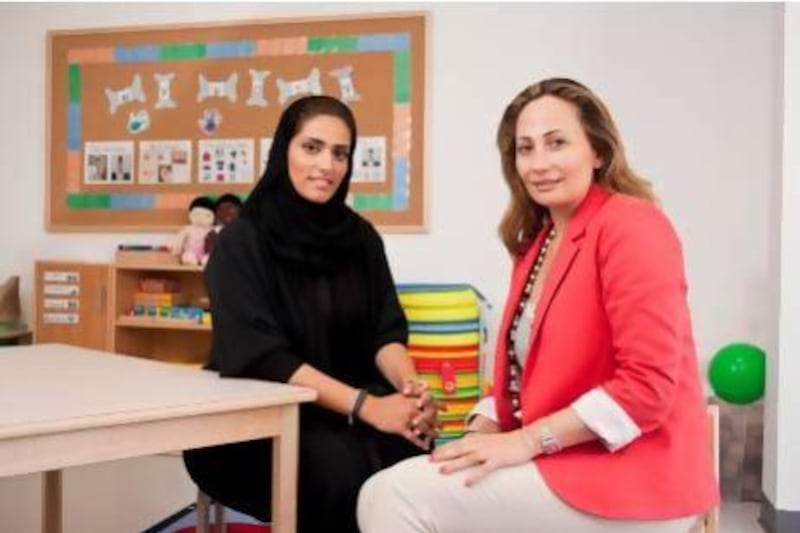 The Developing Child Centre’s co-founders, Nof Al Mazrui, left, and Dalya Tabari , who is also the organisation’s chief executive, in one of the classrooms at the centre. Antonie Robertson / The National