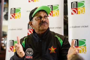 Zimbabwe's national cricket team interim coach Lalchand Rajput announces his team's selection ahead of a tri-series including Australia and Pakistan on June 25, 2018 in Harare. (Photo by Jekesai NJIKIZANA / AFP)