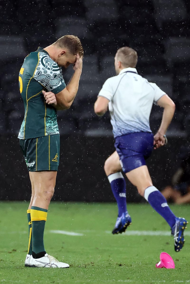 Australia's Reece Hodge after missing the late penalty chance. AFP