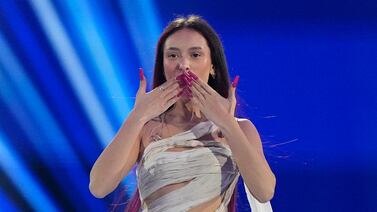 Eden Golan of Israel arrives on stage during dress rehearsal for the Eurovision final in Malmo, Sweden. AP