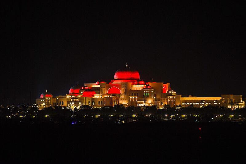Emirates Palace is lit up on Friday night