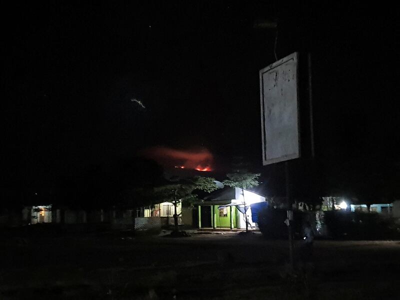 A view of the fire's glow on Mount Kilimanjaro seen from Moshi, Tanzania. Reuters