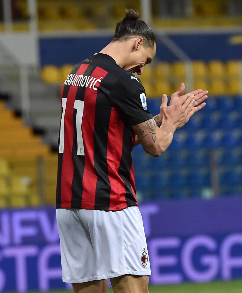 Zlatan Ibrahimovic gestures during the Serie A match. Getty