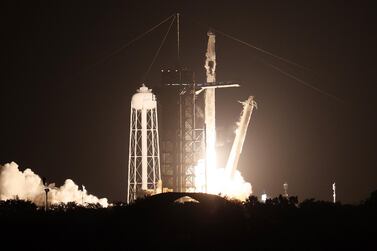 CAPE CANAVERAL, FLORIDA - APRIL 23: SpaceX Falcon 9 rocket lifts off from launch pad 39A at the Kennedy Space Center on April 23, 2021 in Cape Canaveral, Florida. SpaceX launched the Falcon 9 rocket with an international crew of four astronauts in a Crew Dragon capsule to the International Space Station. Joe Raedle/Getty Images/AFP == FOR NEWSPAPERS, INTERNET, TELCOS & TELEVISION USE ONLY ==