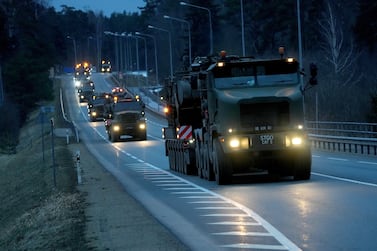 NATO's Enhanced Forward Presence reinforcement, The Royal Welsh Battlegroup, an armored infantry battalion from Britain on their way to Estonia, is seen near Liepupe, Latvia February 25, 2022.  REUTERS / Ints Kalnins
