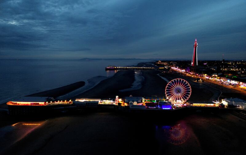 The Blackpool Tower is another of the national landmarks lit up for King Charles's coronation. Reuters