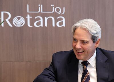 Rotana group chief executive Guy Hutchinson speaks to The National at the Arabian Travel Market in Dubai. Chris Whiteoak / The National
