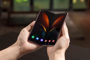 Users can also split the main screen of the Galaxy Z Fold2 horizontally or vertically to access up to three apps. Courtesy Samsung