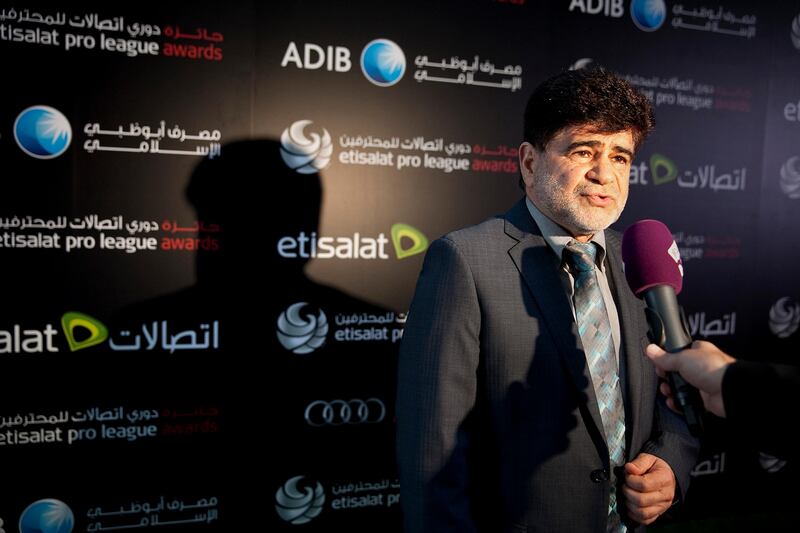 Abu Dhabi, United Arab Emirates, May 26, 2013: 
Ajman coach Abdul Wahab Abdulqadir talks to media before the Etisalat Pro League Awards ceremony on Sunday, May 26, 2013, at the Abu Dhabi National Exhibition Center in Abu Dhabi.
Silvia Razgova / The National

