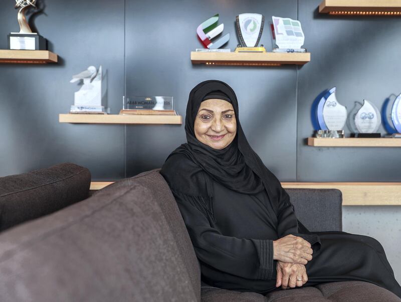 Abu Dhabi, UAE.  May 9, 2018. Inrterview with businesswoman Sheikha Al Maskari - she is stepping down from her position to retire and focus on philanthropy. Environmental portrait shoot in her offices, Capital Gate 
Victor Besa / The National
National
Reporter:  Nick March