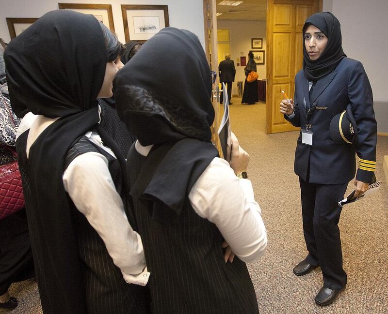 Salma Al Baloushi meets students at the Higher Colleges of Technology. Jaime Puebla / The National