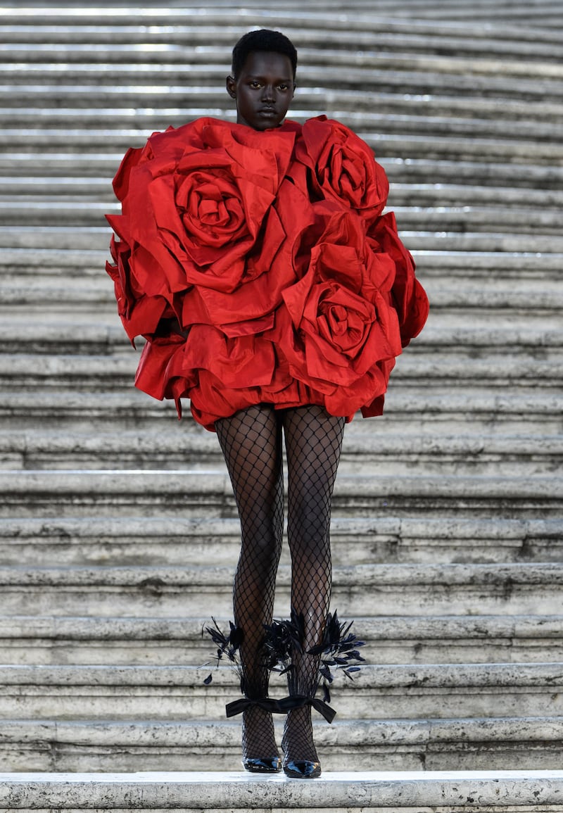 Short and sweet, a Valentino haute couture autumn 2022 dress made of giant roses. Photo: Valentino