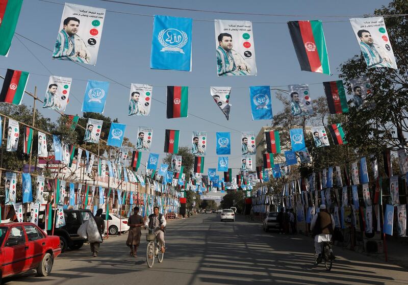 Strings of election posters of candidates are installed in a street in Kabul, Afghanistan. Reuters