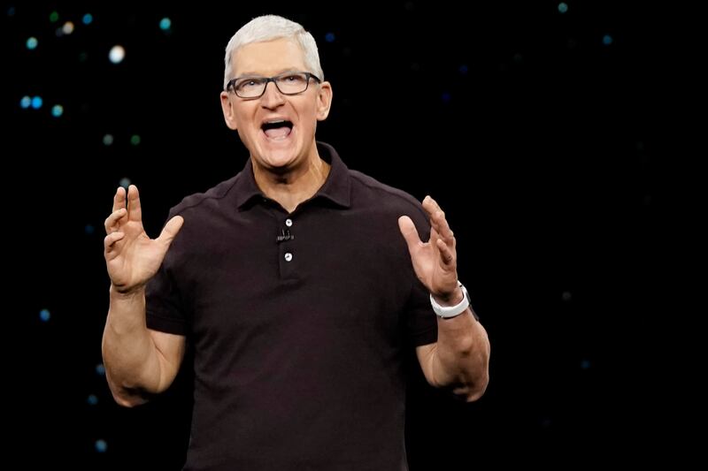 Apple chief executive Tim Cook speaks at an Apple event on the campus of Apple's headquarters in Cupertino, California. AP 