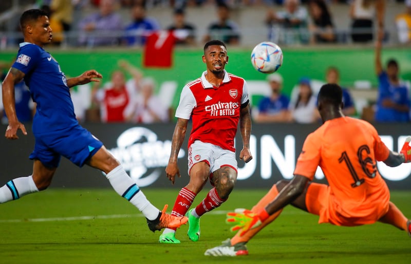 Arsenal forward Gabriel Jesus scores a goal against Chelsea during the first half at Camping World Stadium. USA Today