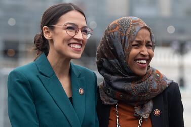 Donald Trump’s tweet about “‘Progressive’ Democrat Congresswomen” appeared to be a reference to a group of outspoken relatively young, liberal women, all first-time members of the House of Representatives, including Alexandria Ocasio-Cortez, left, of New York, Minnesota Congresswoman Ilhan Omar, right, and Rashida Tlaib of Michigan. AFP