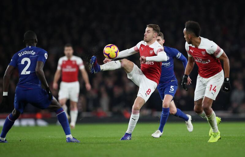 Centre midfield: Aaron Ramsey (Arsenal) – Kept Jorginho quiet by harrying him as he epitomised Arsenal with his relentless running as they deservedly beat Chelsea. Reuters
