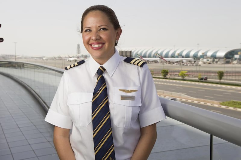 Mariana Garcia, a Mexican pilot who is the first and only female pilot to fly the A380 with Emirates. Antonie Robertson / The National