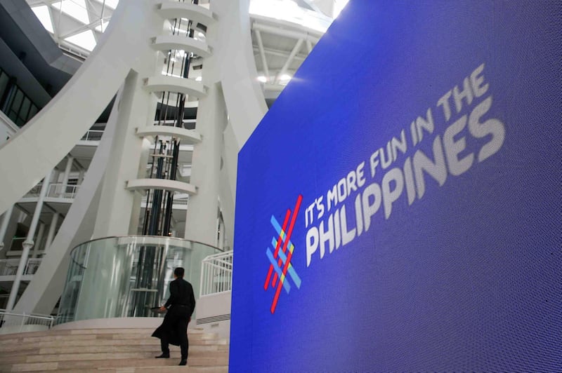 Mandatory Credit: Photo by MARK R CRISTINO/EPA-EFE/Shutterstock (10109564c)
A man walks past the new logo of the 'It's More Fun in the Philippines' campaign at the National Museum in Manila, Philippines, 18 February 2019. The Department of Tourism unveiled a new logo during the launch of the new campaign 'It's More Fun in the Philippines' to promote tourism in the country.
Department of Tourism launches campaign to promote Philippine tourism, Manila, Philippines - 18 Feb 2019