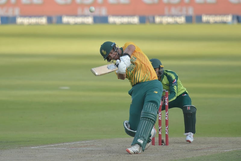 South Africa's Aiden Markram scored a quick fifty in the second T20 against Pakistan at the Wanderers Stadium in Johannesburg on Monday, April 12, 2021. AFP