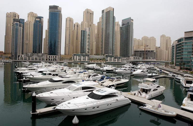 
DUBAI, UNITED ARAB EMIRATES Ð April 3: Yachts parked in Dubai Marina Yacht Club, Dubai. (Pawan Singh / The National) *** Local Caption ***  PS04- DM YACHT CLUB.jpg