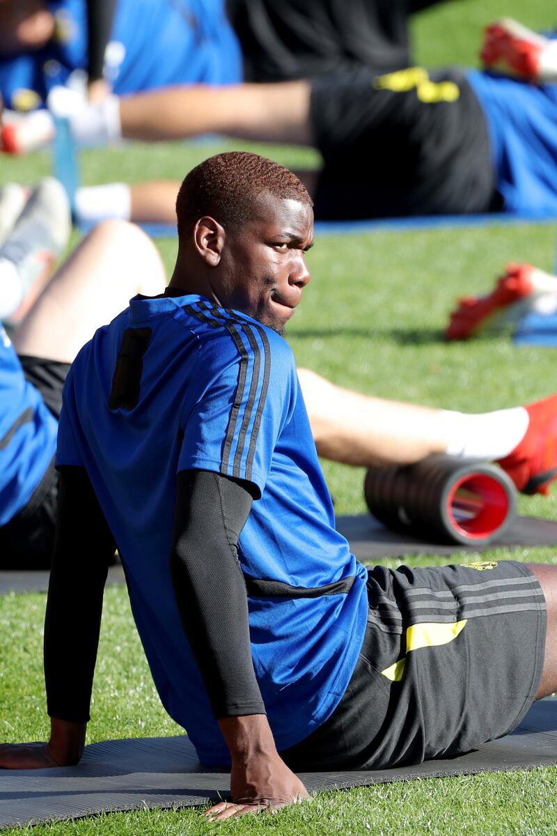 Paul Pogba of Manchester United attends a training session at the WACA in Perth.  EPA