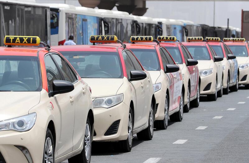 DUBAI , UNITED ARAB EMIRATES , JULY 5 – 2018 :- Dubai RTA taxi waiting for the customers near the Ibn Battuta metro station in Dubai. ( Pawan Singh / The National )  For Stock