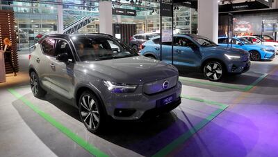 Electric-powered Volvo XC40 cars are seen at the Auto Zurich Car Show 2022 in Zurich. Reuters 