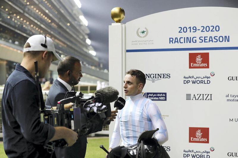 Dubai, United Arab Emirates - October 24, 2019: Way of Wisdom ridden by Connor Beasley wins the Emirates SkyCargo race on the opening meeting of the new season. Thursday the 24th of October 2019. Meydan Racecourse, Dubai. Chris Whiteoak / The National