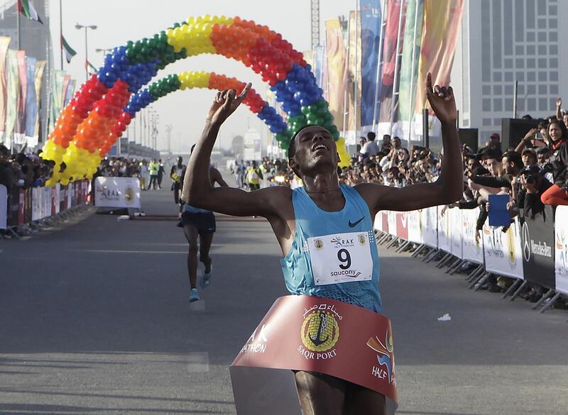 Lelisa Desisa of Ethiopia wins at the Ras Al Khaimah Half Marathon. Jeffrey E Biteng / The National