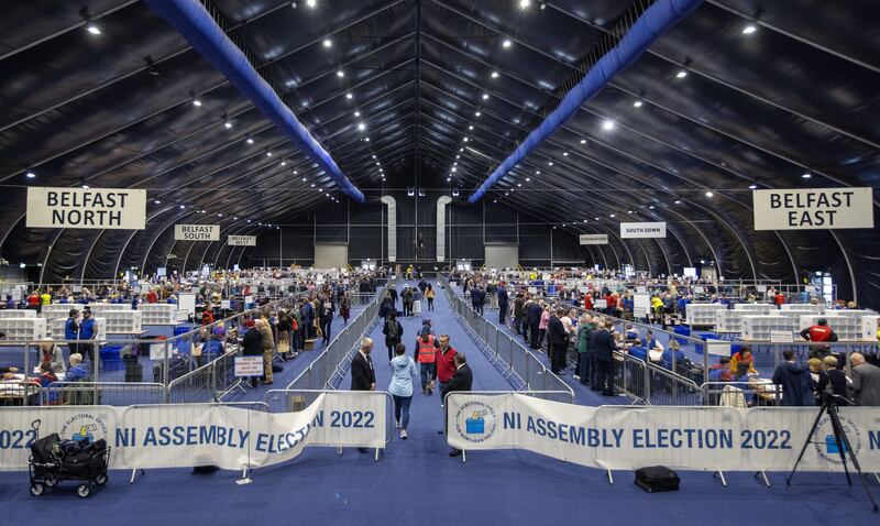 Counting begins at the Titanic Exhibition Centre in Belfast. PA