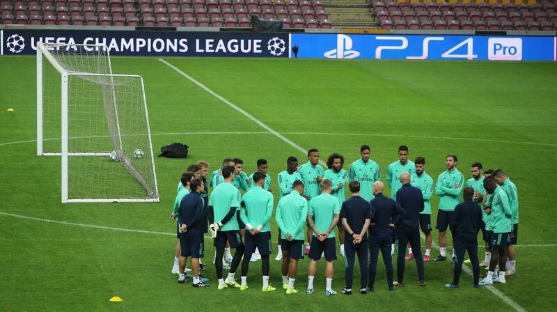 Real Madrid players train at the  at the TT Ali Samiyen sport complex in Istanbul ahead of the Champions League match against Galatasaray. EPA