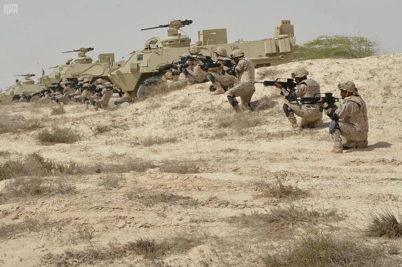 Exercise Gulf Shield 1 has begun with naval ships, aircraft, marines and “special units”, according to the Saudi Press Agency. Saudi Press Agency / Handout via Reuters