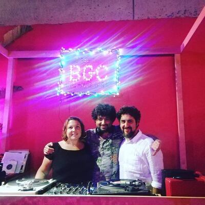 Ernesto Chahoud, centre, Natalie Shooter, left, and Jackson Allers ran the weekly Beirut Groove Collective together for years in Beirut. Photo: BGC