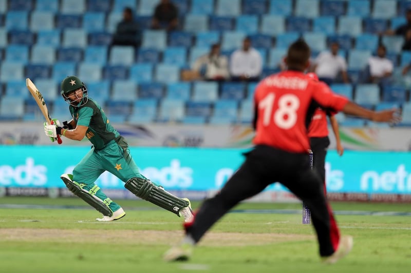 Dubai, United Arab Emirates - September 16, 2018: Imam-ul-Haq of Pakistan bats in the game between Pakistan and Hong Kong in the Asia cup. Sunday, September 16th, 2018 at Sports City, Dubai. Chris Whiteoak / The National
